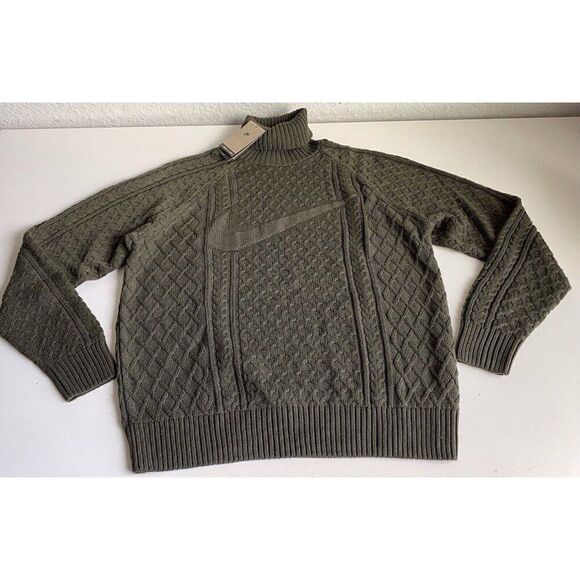 Nike Life Cable Knit Turtleneck Sweater Green FB7770-325 Men's Size M NEW - Picture 2 of 14